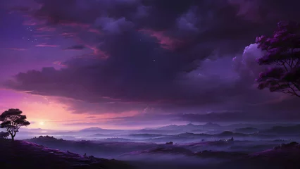Foto op Plexiglas Beautiful scenery of Purple sky in twilight dark night. © EPDICAY