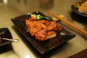 Close up Char ฆiu, Chinese honey barbecue pork belly