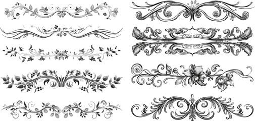 Vintage hand drawn decorations and flourish sketch calligraphic divider - obrazy, fototapety, plakaty