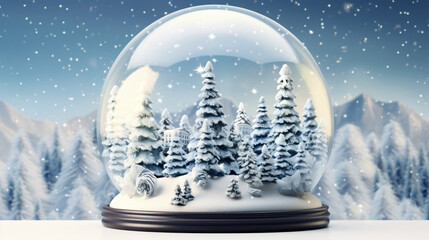 Fototapeta na wymiar Magical christmas snow globe snowy winter scenery panorama 