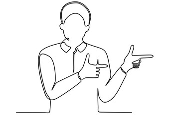 continuous line art vector illustration Smiling man showing good sales offer