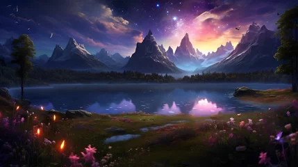 Fototapeten Magical nature wallpaper during summer night in mountains © Anas