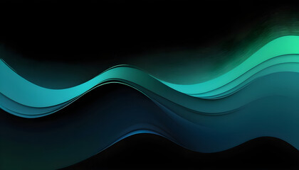Obraz premium black blue green wave , a unique blend color vibes and glitch empty space digital grainy noise grungy texture color gradient rough abstract background , shine bright light and glow template