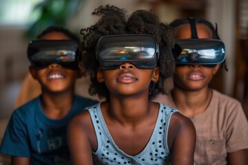 Group of Young Children Wearing Virtual Glasses