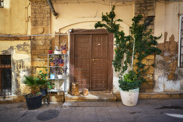 Decorated house door in old Baku