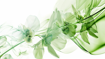 Abstract Beautiful Green Flowers Spilling Beyond the Canvas on a Plain White Background