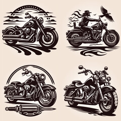 Obraz premium Harley motorcycle isolated on white, Classic motorcycle concept in vintage monochrome style isolated vector, motorcycle emblem illustration label vector.
