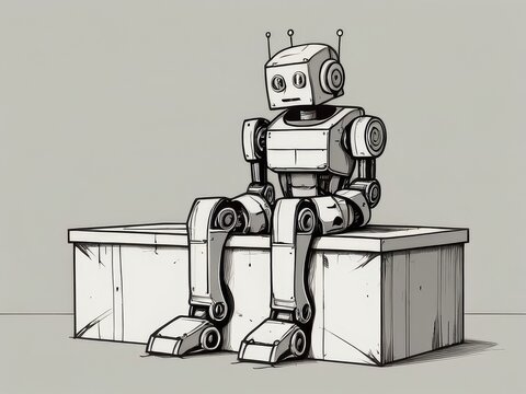 a child like boxy robot sitting HD Wallpapers