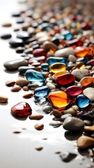  A Serene Symphony of Multi-Colored Pebbles and Rippling Waters"




