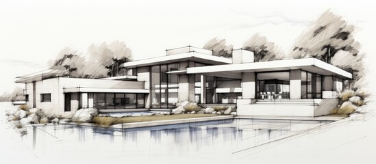 Fototapeta premium House architectural project sketch 