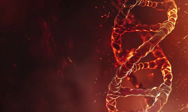 Shining DNA strand on a red background with lights