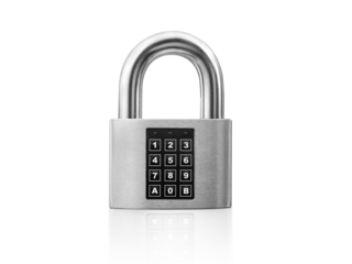 Code locked padlock, transparent background