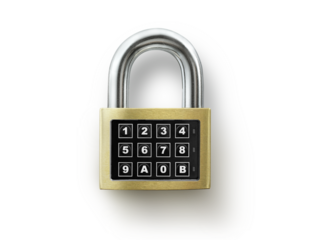 Code locked padlock, transparent background