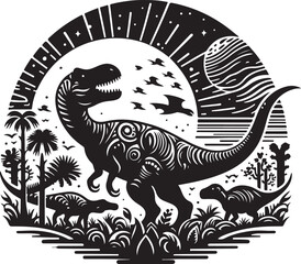 Dinosaur silhouette Vector Illustration Vintage Style