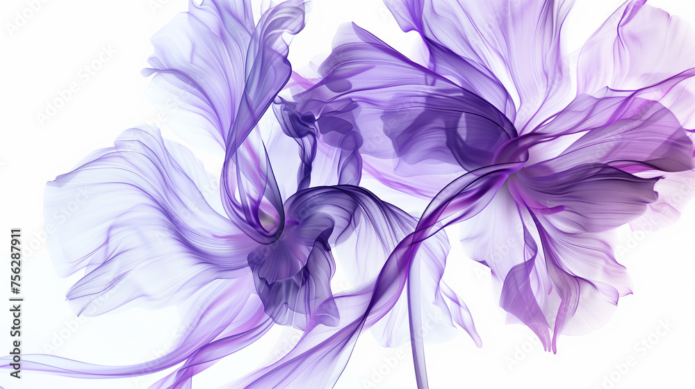 Wall mural Abstract Beautiful Purple Flowers Spilling Beyond the Canvas on a Plain White Background