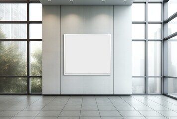 Fototapeta premium White office interior with empty billboard on wall. Mock up.
