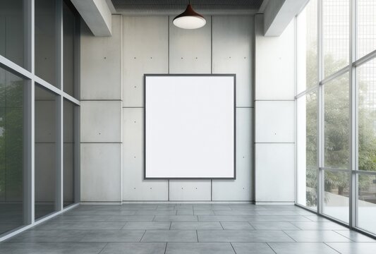 White office interior with empty billboard on wall. Mock up.