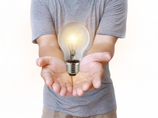 concept creativity with bulbs that shine glitter, transparent background