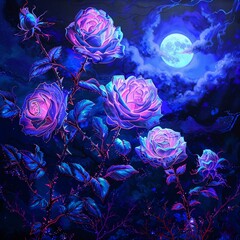 Ethereal roses under moonlight