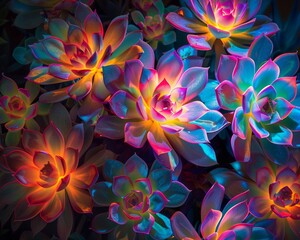 LED light photography with succulents