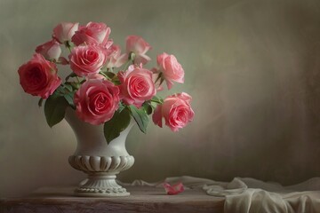 Light painted roses in a classic vase
