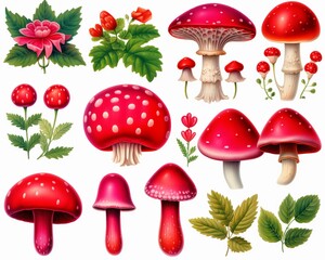 Forest bounty watercolor mushrooms