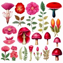 Elegant watercolor mushrooms and botanicals