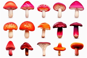 Hand-drawn watercolor fungi collection wild and edible varieties