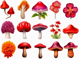 Hand-painted watercolor collection mushrooms