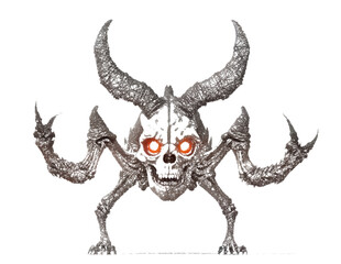 Skull head Monster with horns. Scribble sketch. Linear Vector illustration.