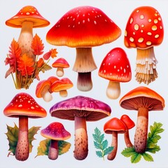 Misty forest mushrooms in watercolor