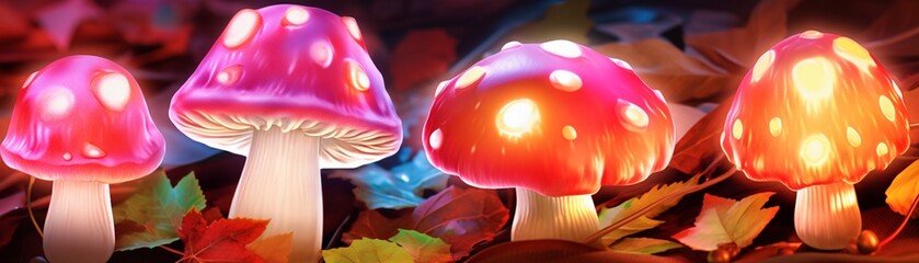 Watercolor illustration forest mushrooms in the glow of autumn