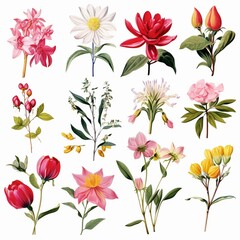Botanical watercolor illustrations wildflowers and herbs