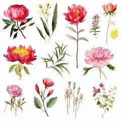 Botanical watercolor illustrations wildflowers and herbs