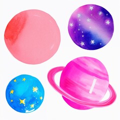 Abstract watercolor galaxy with planets