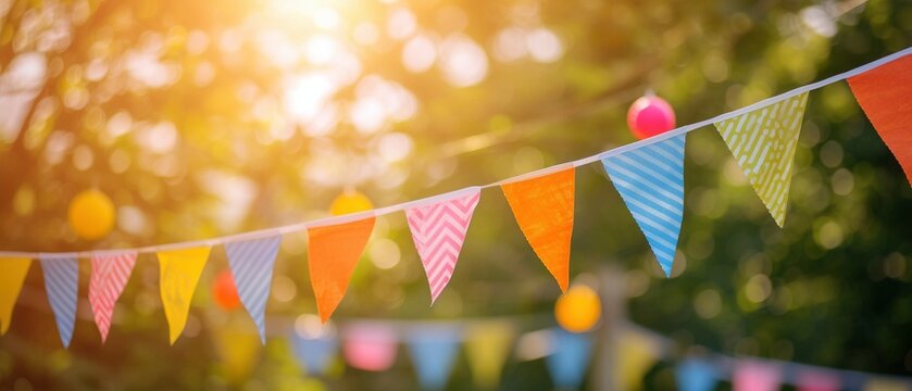 Selbst gebastelte Girlanden, Partydekoration f&uuml;r ein Sommerfest 