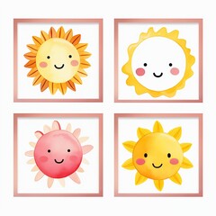 Cute watercolor sun and moon characters