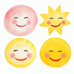 Cute watercolor sun and moon with smiling faces for kids