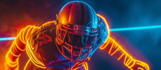 american football players in the neon lighting