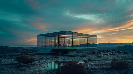 Villa in beautiful scenery and environment. Futuristic  Glass House.