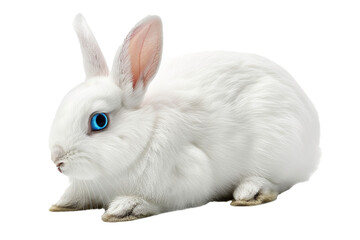 a portrait of a white rabbit with blue eyes and long ears, isolated on transparent background, png file