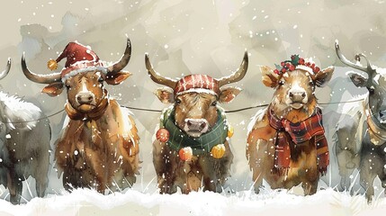 Holiday-themed herbivores in festive attire