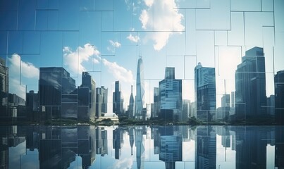 City skyline mirror, symbolizing economic success
