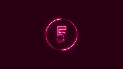 Abstract magenta red neon light countdown five number illustration. Magenta dark orange background circle magenta UHD 4k illustration.