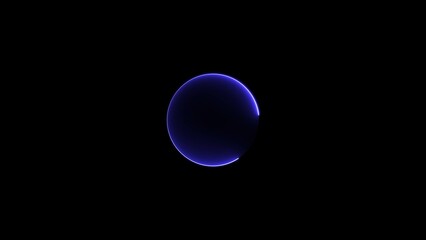 Blue color circle neon light in rotation glowing illustration. Black background 4k illustration. 