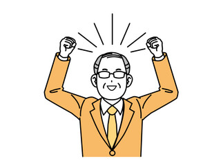 喜ぶ中年会社員の男性のイラスト