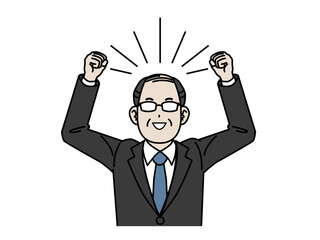 喜ぶ中年会社員の男性のイラスト