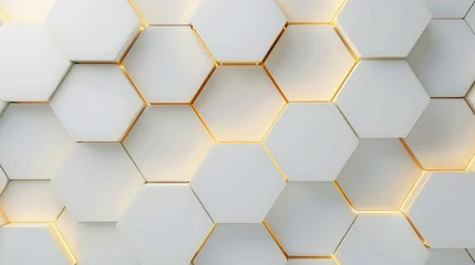 Tapeten seamless pattern with honeycombs, white background, hexagons, geometry background, 3d texture, abstract, mosaic, yellow and gold, horizontal © G_Art