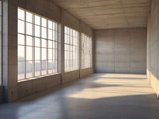Sunlight on concrete walls in empty building. - obrazy, fototapety, plakaty