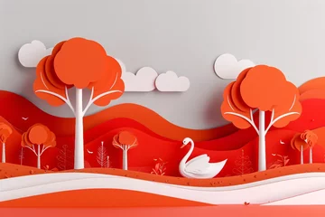 Schilderijen op glas a paper cut out of a swan and trees © Mariana